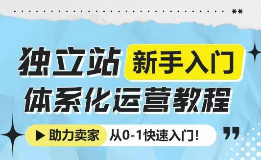 独立站新手入门体系化运营教程，助力独立站卖家从0-1快速入门!-网赚部落