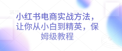 小红书电商实战方法，让你从小白到精英，保姆级教程-网赚部落